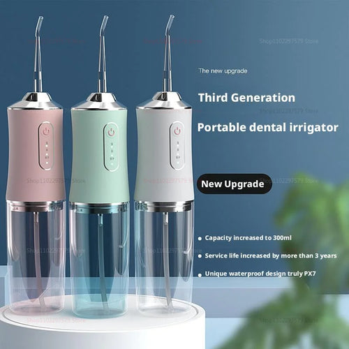 Irrigador oral elétrico portátil, fio dental de água, 4 jatos, 3 modos, recarregável, limpador dental para viagens em casa e uso diário