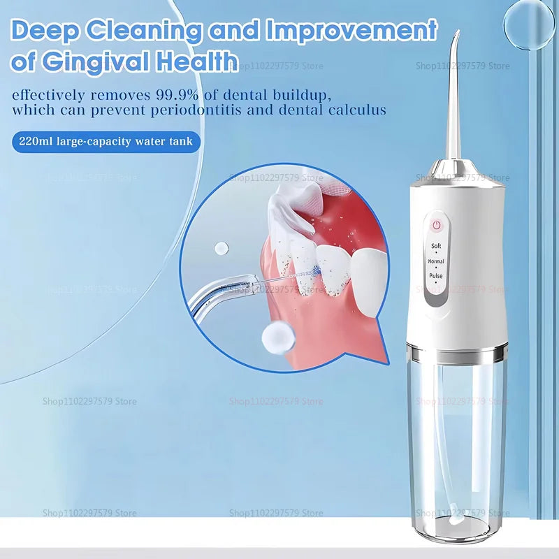 Irrigador oral elétrico portátil, fio dental de água, 4 jatos, 3 modos, recarregável, limpador dental para viagens em casa e uso diário