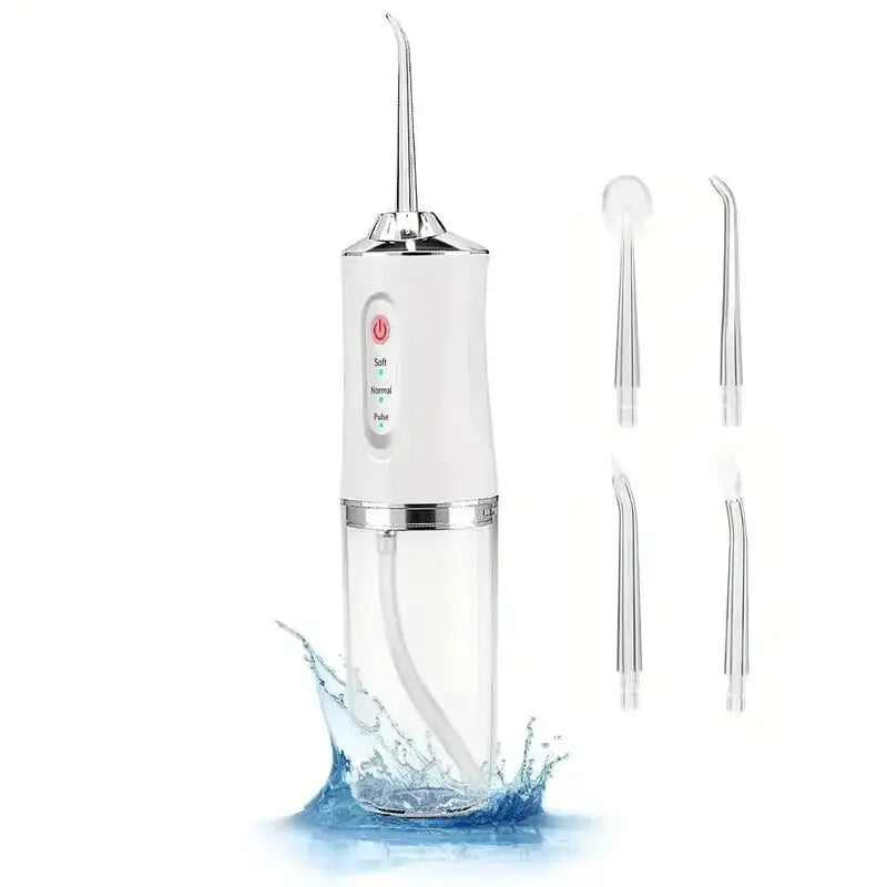 Irrigador oral elétrico portátil, fio dental de água, 4 jatos, 3 modos, recarregável, limpador dental para viagens em casa e uso diário